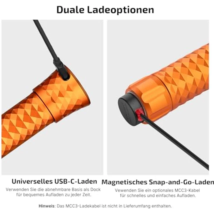 OLIGHT Prowess LED Taschenlampe, 5000 Lumen Kaltweiß, bidirektionales Licht, 245m Reichweite, wiederaufladbar mit Holster und USB-C, IPX7, orange – Bild 5