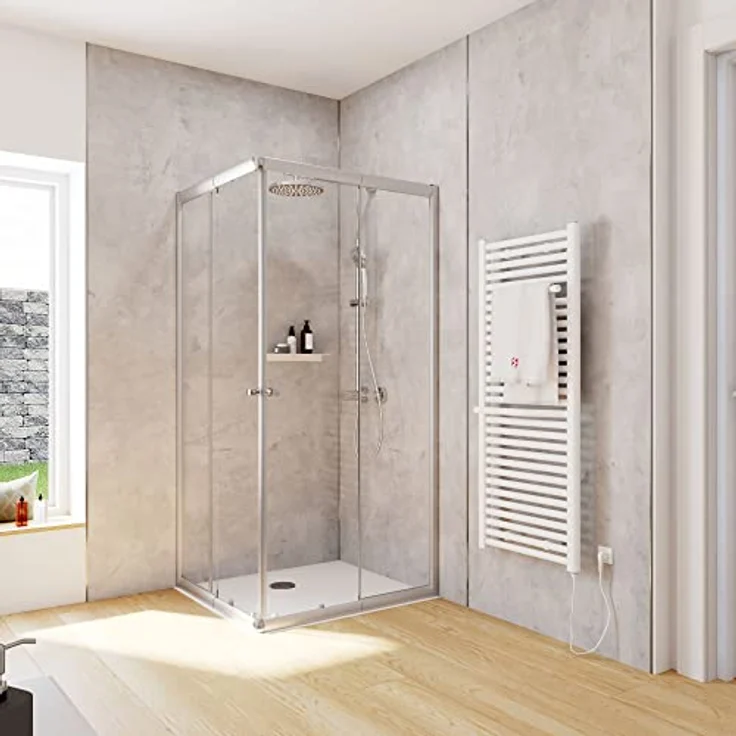 Schulte Eckdusche Corner 180 cm, BxT: 80x90 cm, 4 mm Sicherheitsglas, Eckeinstieg mit Schiebetüren, Silberfarben – Bild 1