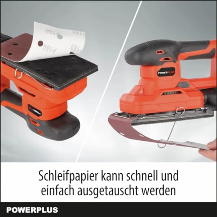 POWERPLUS Powerplus Dual Power Akku-Schwingschleifer POWDP50300, 20V Schleifmaschine für große Flächen mit 24000 min-1, Papiergröße 187x90mm, ohne Akku & Ladegerät – Bild 3
