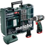 Metabo 10,8 V Akku Bohrschrauber Set PowerMaxx BS, 2x 2,0 Ah Akkus Ladegerät, im Koffer, mit Zubehör-Set 600080880