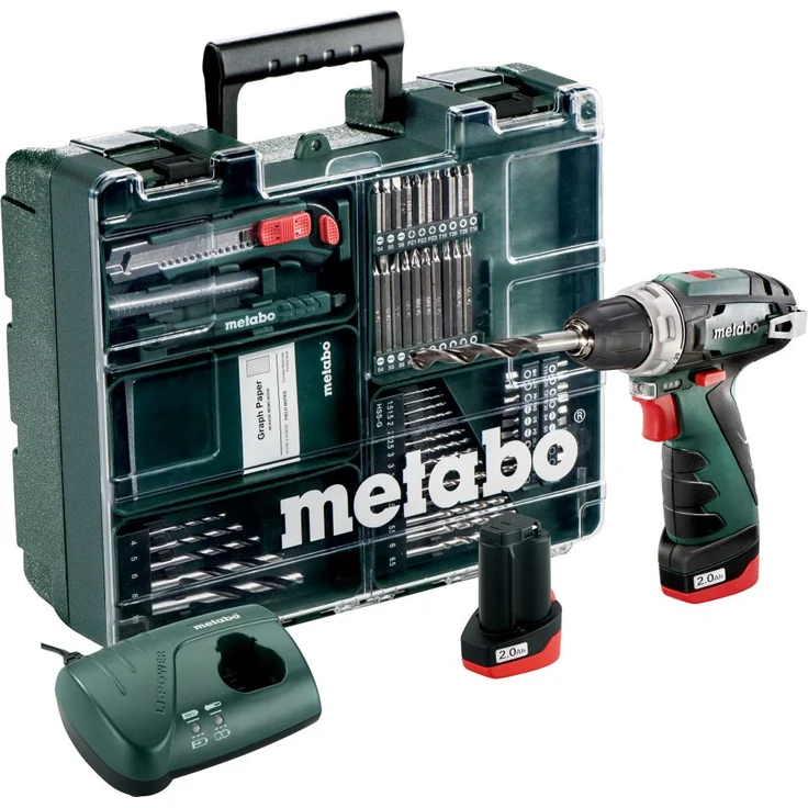 Metabo 10,8 V Akku Bohrschrauber Set PowerMaxx BS, 2x 2,0 Ah Akkus Ladegerät, im Koffer, mit Zubehör-Set 600080880 – Bild 1
