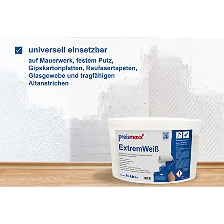preismaxx ExtremWeiß Wandfarbe weiß 10L hohe Deckkraft, matt, Deckklasse 1 – Bild 3