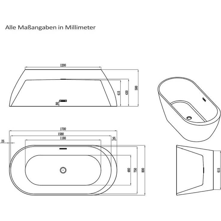 HOME DELUXE Freistehende Badewanne CODO - Weiß – Bild 8
