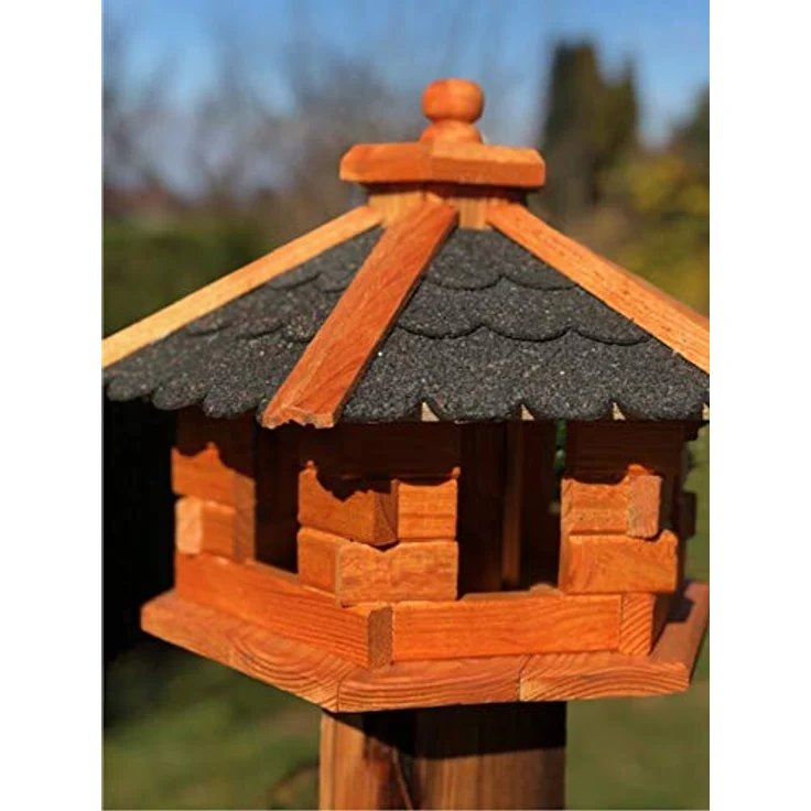 Darlux Vogelfutterhaus M Futterstelle Sechseck Vogelhaus aus Holz Braun-Schwarz – Bild 4