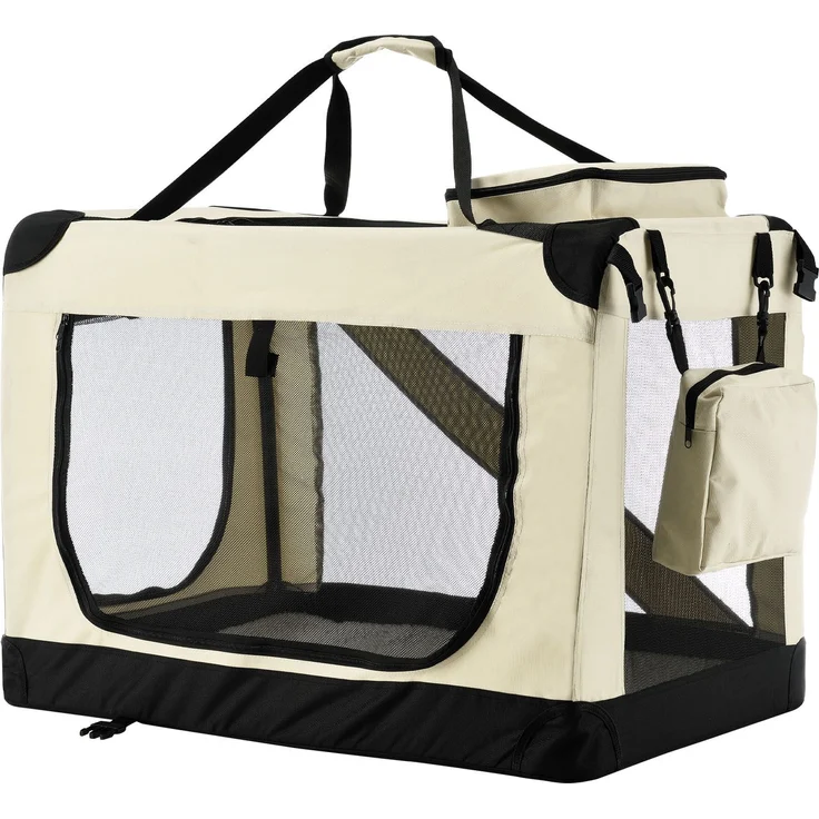 Juskys Hundetransportbox Lassie S (beige) faltbar - 34 x 50 x 36 cm - Hundetasche mit Decke, Tasche & Griffen – Stoff Transportbox für Hunde – Bild 1
