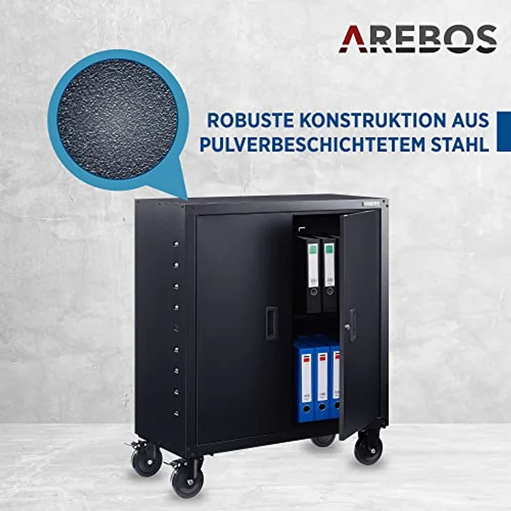 Aktenschrank Büroschrank Lagerschrank Materialschrank mit Räder Schwarz - Schwarz - Arebos – Bild 7