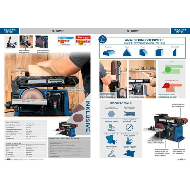Scheppach Band-Tellerschleifer BTS900 mit Zubehör | Schleifmaschine mit 370W | 230V | 2850 min-1 | Schleifteller Ø 150mm | inkl. 3x Schleifpapier und 3x Schleifband | Bandschleifer Schleifgerät – Bild 11