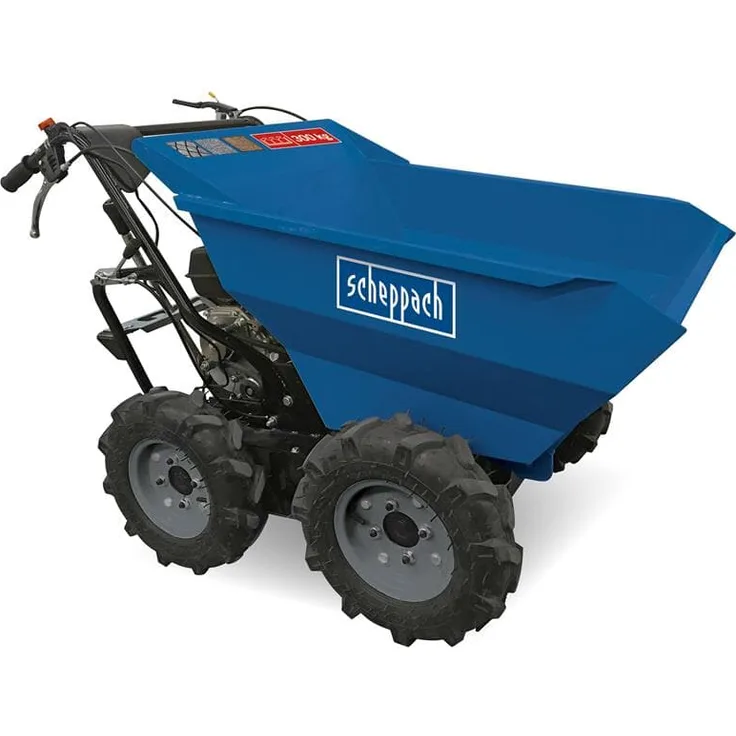 Scheppach Benzin Dumper DP3100 | 300kg & 5,6 PS Leistung | 3-Vorwärts-/1-Rückwärtsgang | Allradantrieb | Muldenkipper Motor-Schubkarre