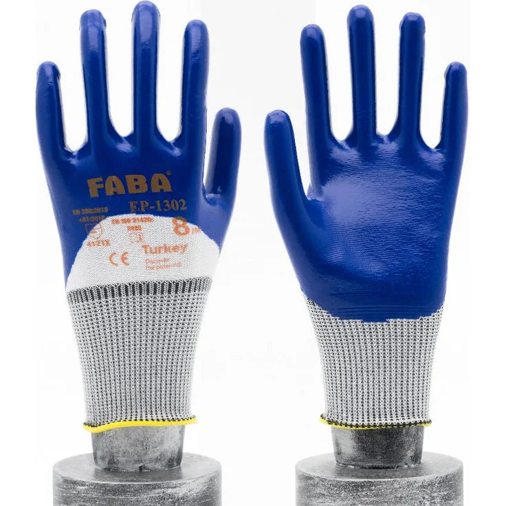 Faba EP-1302 Nitrilbeschichtete Handschuhe 3 - 4 Beschichtung Poleyester Strickhandschuhe Arbeitshandschuhe Sicherheits-Handschuhe EN388 8-M 3 Paar