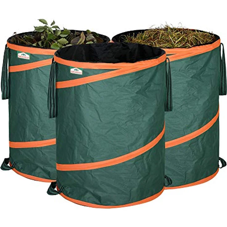 Gardebruk 3 x Gartensack Pop up, 3 x 165 Liter = 495 Liter | verstärkende Spiralfeder | doppelte Kreuznähte | Gartenabfallsack Laubsack – Bild 1