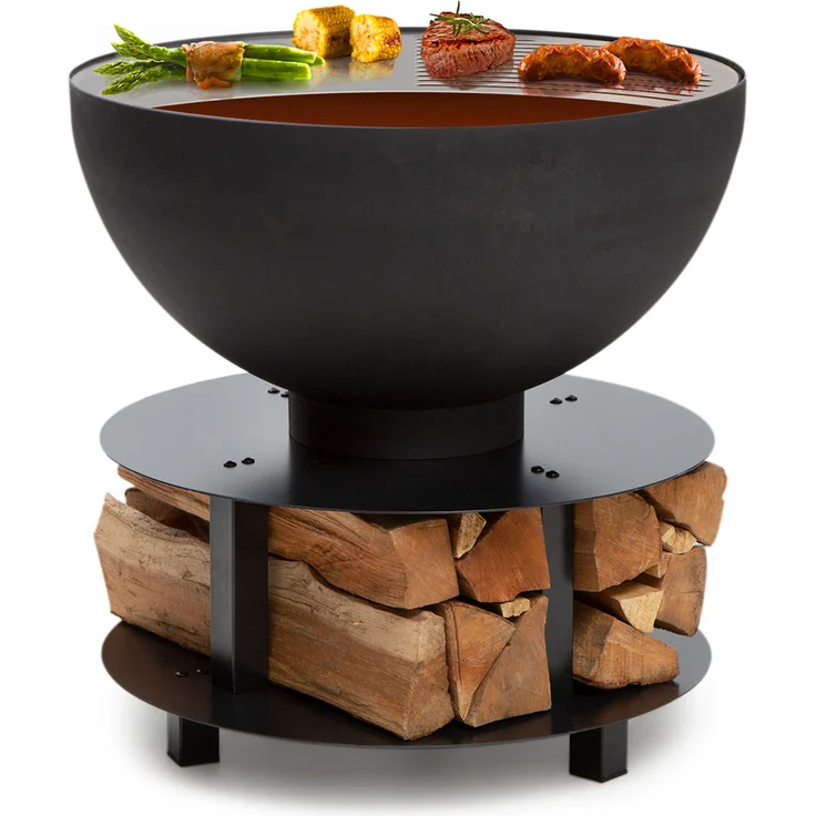 Savage 2.0 Rund Feuerschalen-Grill Ø: 60 cm stabiler Sockel Holzlager Schwarz – Bild 2