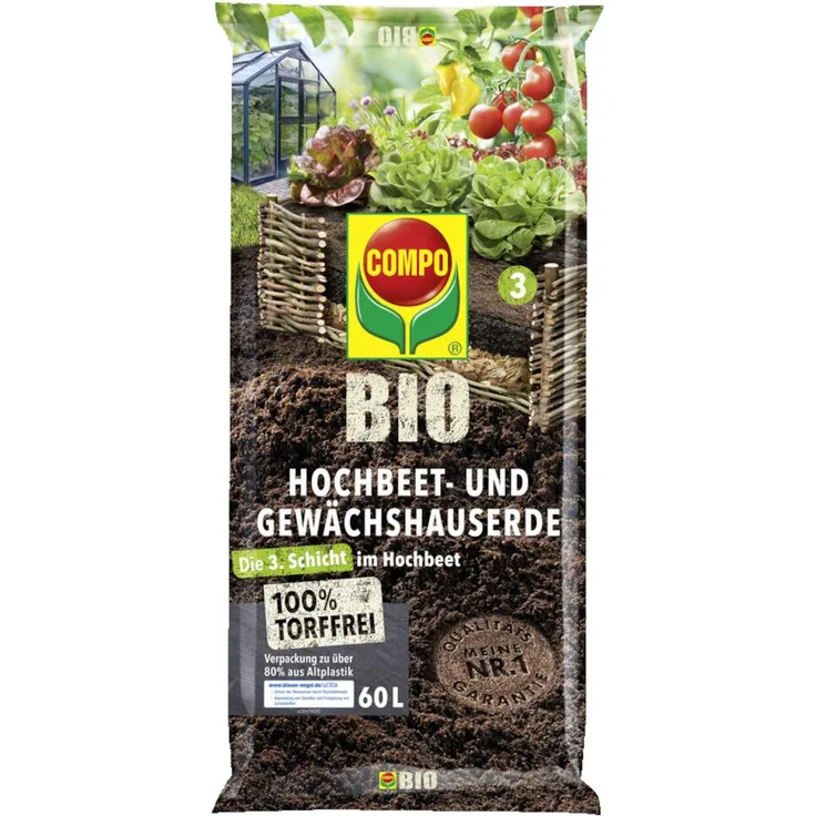 COMPO® BIO Hochbeet- und Gewächshauserde, 60l