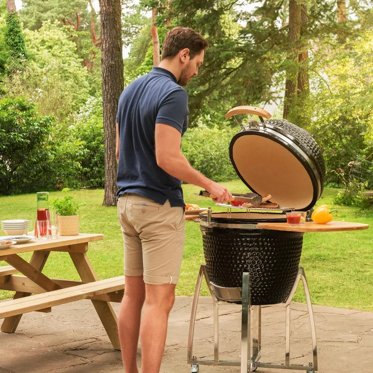 Kingsize Kamado-Grill Keramikgrill mit Deflektorstein Lüftungsschieber rund schwarz – Bild 6