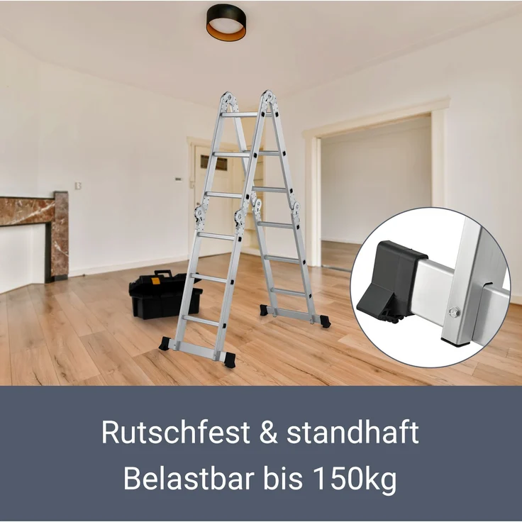Juskys Aluminium Multifunktionsleiter 3x4 Stufen - 3,6 m Länge klappbar – Leiter 4-teilig bis 150 kg - Gelenkleiter Klappleiter Stehleiter Aluleiter – Bild 4