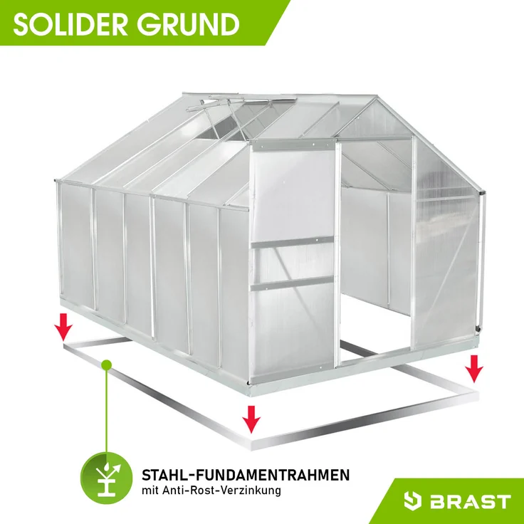 BRAST Gewächshaus Aluminium 380x190x195cm Silber mit Fundament rostfrei TÜV geprüft Alu Treibhaus Glashaus Tomatenhaus – Bild 8