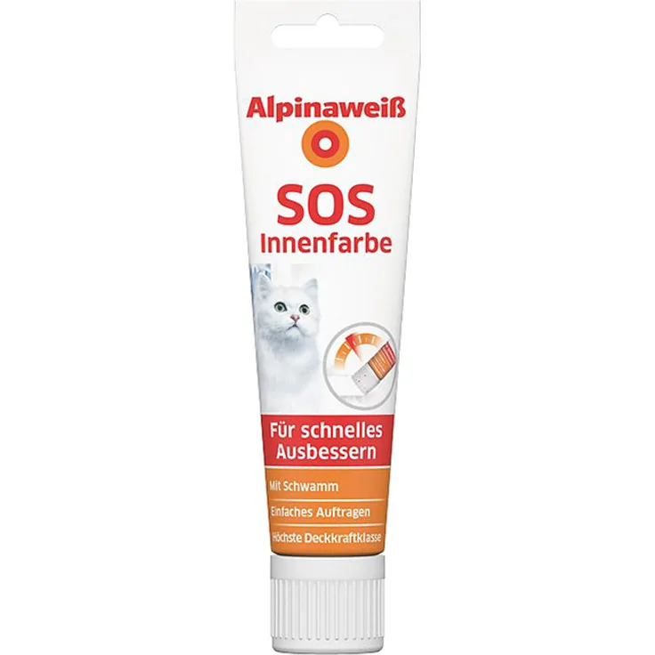 Alpinaweiß SOS Innenfarbe 100 ml, weiß matt, scheuerbeständig, geruchsneutral