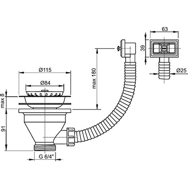 Alcadrain Ablaufventil 6/4" für Spülbecken mit Edelstahlgitter DN115 und Flexiüberlauf – Bild 2