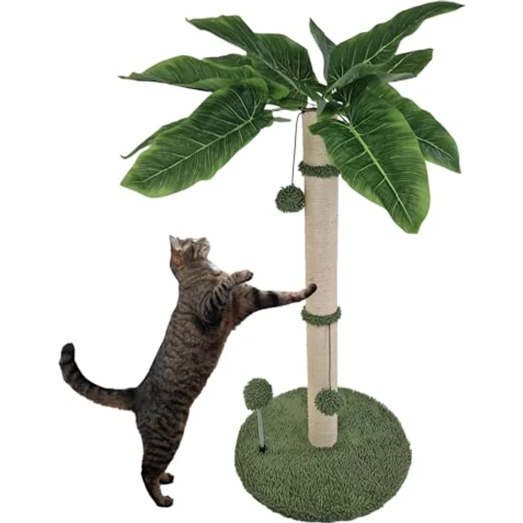 TRUTZHOLM Kratzbaum Palme ca. 85 cm Höhe Kratzsäule mit widerstandsfähigem Sisal zum Krallen wetzen 3 Bällen zum Spielen Katzenkratzbaum Kletterbaum natürliches Design I Stabiler, weicher Sockel – Bild 1