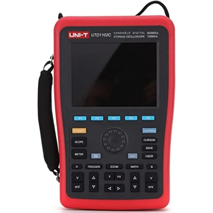 UNI-TREND UTD1102C Handheld Digitales Oszilloskop, 2 Kanäle 100 MHz, 500 Msa/s, 5 Display Zähler, 5,7 Zoll TFL LCD Display, 2 in 1: Multimeter & Oszilloskope