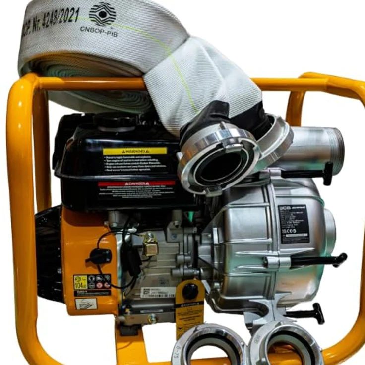 JCB Schmutzwasserpumpe WP80TP24-KPL, 7,5 PS, 224 cm³, 3,6 L Tankvolumen, inkl. 2x Storz 75 mm Kupplungen, gelb-silber-grün – Bild 7