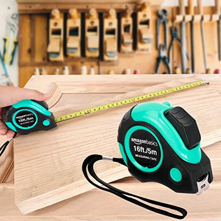 Amazon Basics Maßband, 4,88 m (16 Fuß), Türkis, einziehbar mit schwarzer Griff-Oberfläche und Gürtelclip – Bild 5