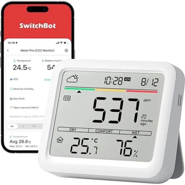 SwitchBot Meter Pro CO2, Smarte Wetterstation mit digitaler Anzeige, Temperatur- und CO2-Messung, kompaktes Design