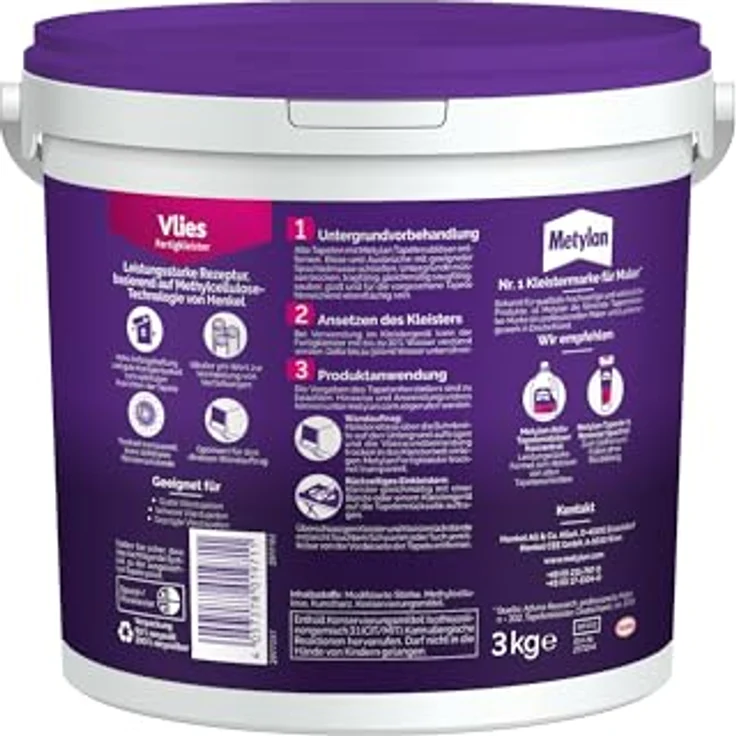 Metylan Vlies Fertigkleister, feuchtigkeitsbeständiger Kleister für Vliestapeten, gebrauchsfertig in beige, 1x3kg – Bild 2
