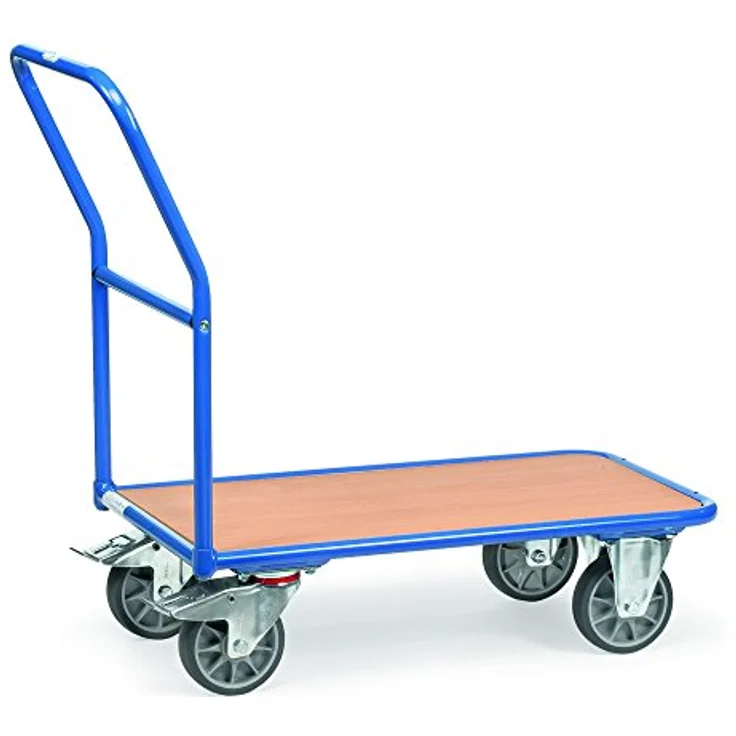 FETRA Transportwagen 2100, Stahl blau, Tragfähigkeit 400 kg, Holzwerkstoffplatte Buchendekor, 4 Räder, Made in Germany – Bild 2