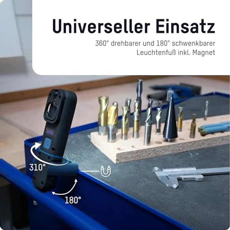 ANSMANN LED Arbeitsleuchte, wiederaufladbare Taschenlampe mit Magnetfuß und Haken, 350lm, 7h Leuchtdauer, USB aufladbar, robust und stoßfest für Werkstatt, Camping und KFZ – Bild 4