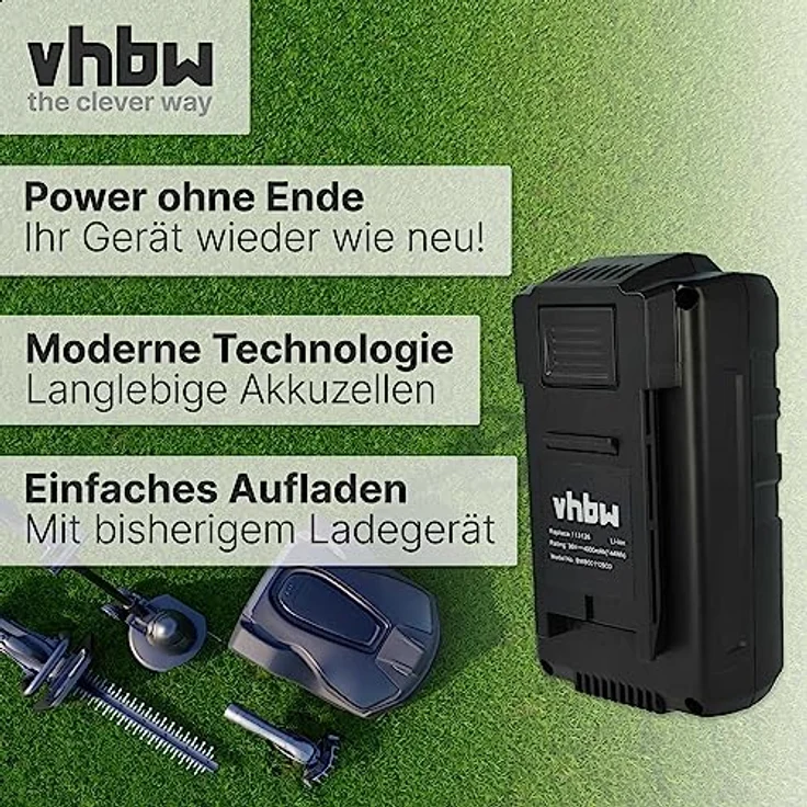 VHBW Akku kompatibel mit AL-KO Moweo 3.85 Li, LB 4060, MT 40, Moweo 42.5 Li, Moweo 46.5 Li Rasenmäher, 4000mAh, 36V, Li-Ion, schwarz – Bild 2
