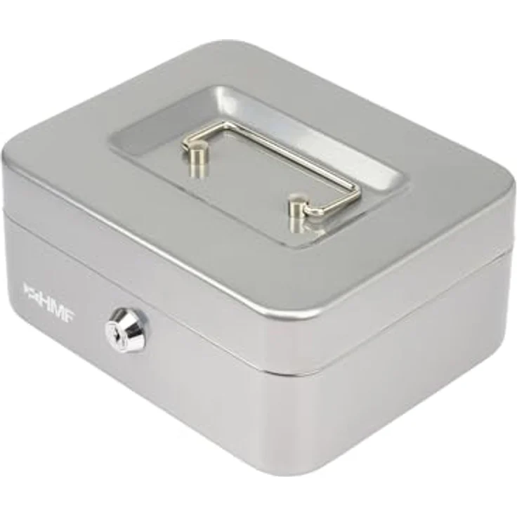 HMF Geldkassette abschließbar, Kasse mit 5 Münzfächern und Tragegriff, Silber, 20 x 16 x 9 cm – Bild 3