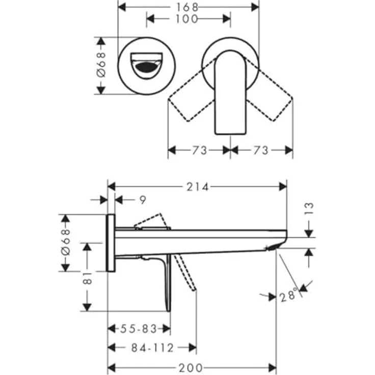 hansgrohe Rebris E, Unterputz-Badarmatur für Wandmontage, Einhebel-Waschtischmischer, chrom, 200 mm Ausladung, keramisches Mischsystem, max. 5 l/min Durchfluss – Bild 2