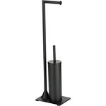 WENKO Stand WC-Garnitur Hella, Ständer für Toilettenpapier & Toilettenbürste, WC-Papierhalter, stehender Rollenhalter inkl. Bürste, Stahl, 15 x 69 x 20 cm, Schwarz matt