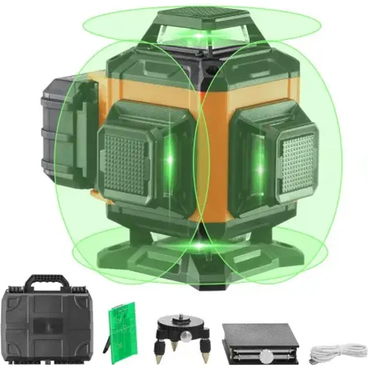 VEVOR Kreuzlinienlaser 30 m selbstnivellierend, 520 nm grüner Laser, ±0,28 cm/10 m, ±3° Pendel, Baulaser