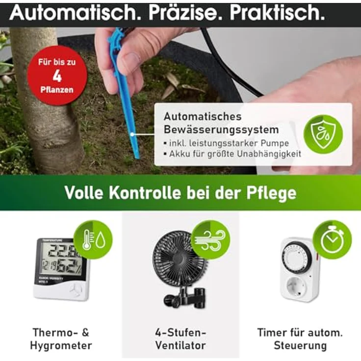 BRAST Growzelt GrowBox Komplettset 60x60x140cm, Vollspektrum LED Technologie, Belüftungs- & Bewässerungssystem, licht- und wasserdicht – Bild 4