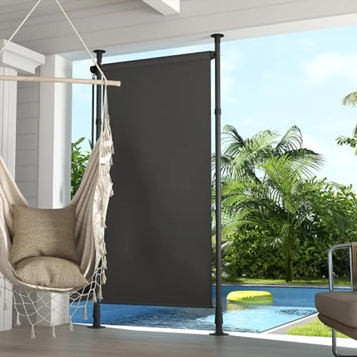 Outsunny Senkrechtmarkise mit Sonnenschutz, Balkonrollo 120 x 220-310cm Balkonsichtschutz mit Kurbel, Wetterfest Sichtschutz für Garten, Polyester, Dunkelgrau – Bild 2