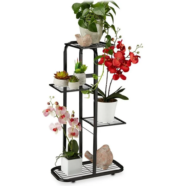 relaxdays Blumenständer Metall Blumentreppe 4 Etagen, Schwarz - Pflanzenregal aus pulverbeschichtetem Stahl, vielseitig einsetzbar für Wohnzimmer, Balkon und Garten – Bild 1