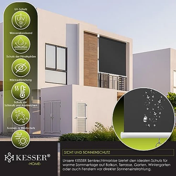 KESSER Senkrechtmarkise Vertikalmarkise Balkonmarkise Sichtschutz Sonnenschutz Seitenrollo Beschattung , Balkonrollo Stabil und wetterbeständig, für Balkon, Terrasse, Garten, anthrazit Anthrazit, 140x240cm – Bild 6