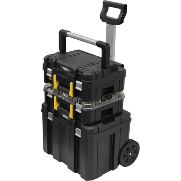 Stanley Pro-Stack FMST1-80103, Werkzeugbox-Set mit Teleskopgriff und 7'' langlebigen Rädern, mobile Aufbewahrungsbox