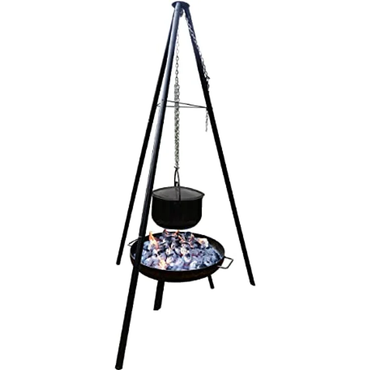 Multi-Grillset Holzkohlegrill Oslo 4 in 1, Dreibein-Grill mit Topf, 180 x 65 x 65 cm, Grillfläche 55 cm – Bild 2