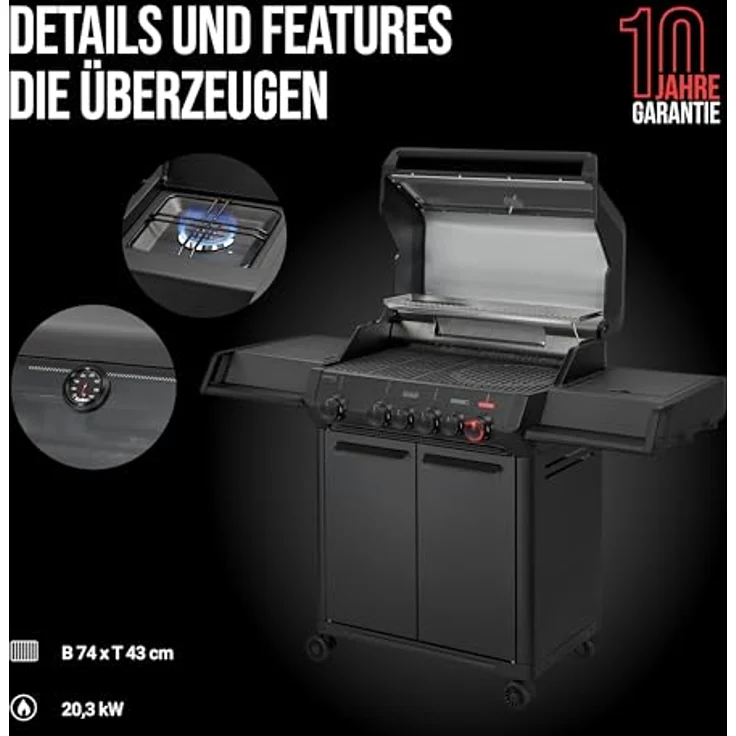 Enders® Monroe Pro 4 SIKR Turbo Shadow, Gasgrill mit 800 °C TURBO ZONE, Infrarot-Backburner und emailliertem Gussrost – Bild 7