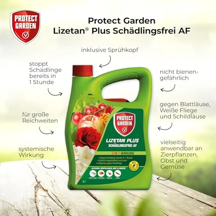 PROTECT GARDEN Lizetan Plus Schädlingsfrei AF, 3 l Spray, Gelb - Effektive Schädlingsbekämpfung an Zierpflanzen, Rosen, Obst und Gemüse – Bild 4