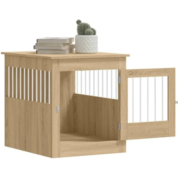 vidaXL Hundekäfig im Möbelstil, Sonoma-Eiche 64,5x80x71cm Holzwerkstoff, Abschließbar Hundebox mit Tür, 2-in-1-Funktion – Bild 5