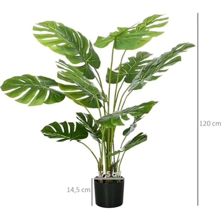 HOMCOM Künstliche Pflanze, 120 cm Kunstpflanze, Künstlich Monstera mit Übertopf, PE-Moos, Kunstbaum wie echt, Zimmerpflanze für Wohnzimmer, Grün – Bild 5