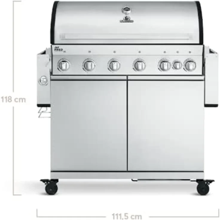 BURNHARD 6-Brenner Gasgrill Fat FRED Deluxe 2023 inkl. Backburner, 900°C Infrarot-Keramikbrennern, Seitenkochfeld, Gusseisen-Grillrost, Grillabdeckung, Edelstahl Grillwagen + klappbare Seitentische – Bild 3