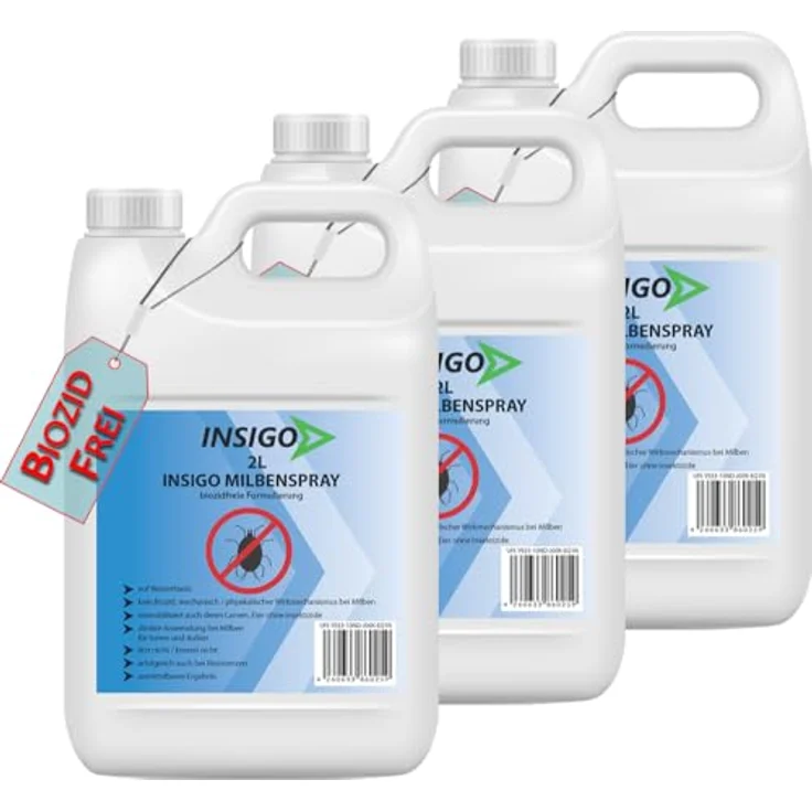 INSIGO Insektenspray Anti Milben-Spray, 6 l, biozidfreie Formel auf Wasserbasis, geruchsarm, nicht ätzend, für Innen- und Außenbereich – Bild 1