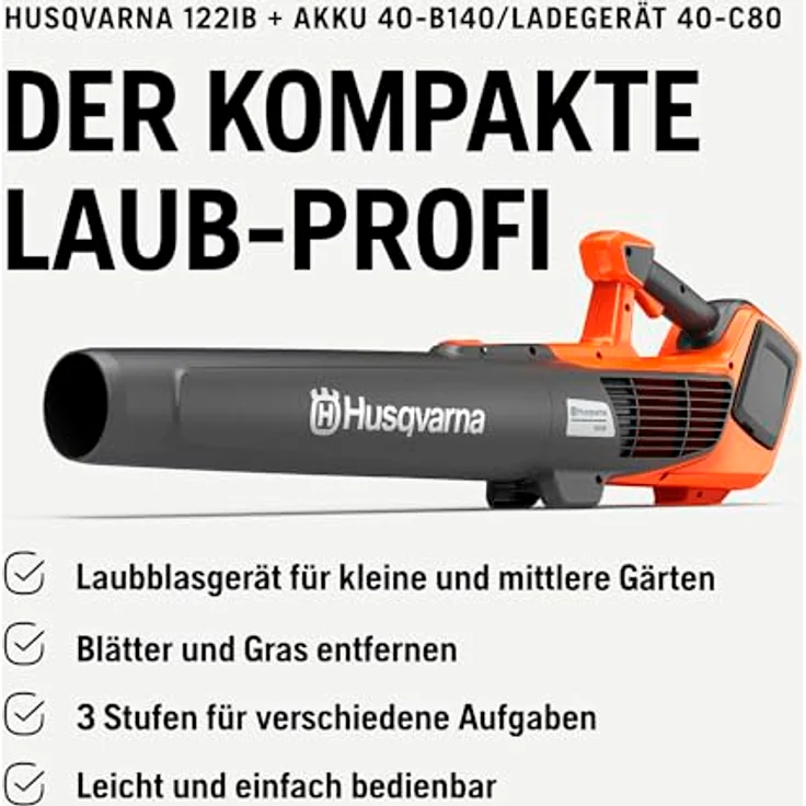 Husqvarna 122iB Akku-Laubbläser Set mit C80 und Akku 40-B140 4 Ah, drei Leistungsmodi, ergonomisches Design für hohen Komfort – Bild 3