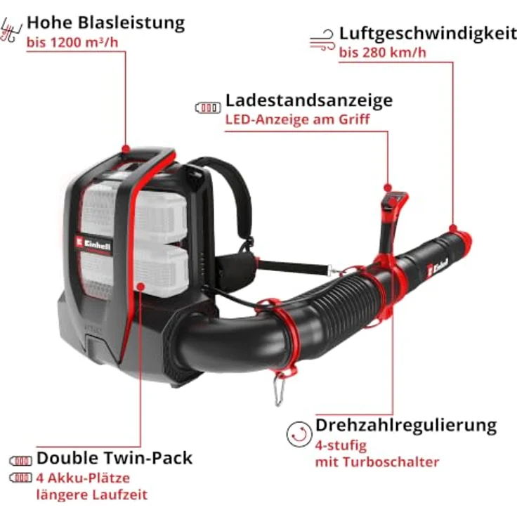 Einhell Akku-Laubbläser GP-LB 36/280 Li E BL-Solo, leistungsstarker Laubsauger mit 36V Akku und hohem Luftstrom – Bild 3