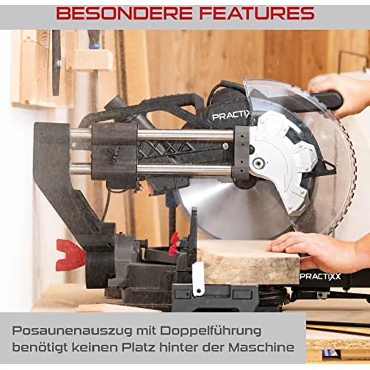 Practixx Kappsäge PX-KZS-305PA Kappzugsäge mit Laser und Softstart, 48° neigbarer Sägekopf - 2000W (Blau) – Bild 5