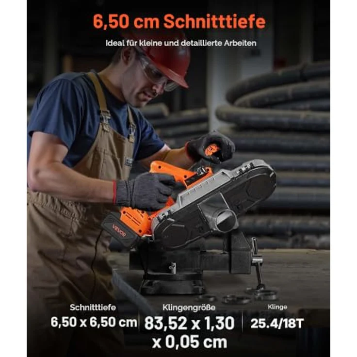 VEVOR 20 V Akku Bandsäge, 65 mm Schnitttiefe, bürstenloser Motor, 4000 mAh Akku, variable Drehzahl 0–192 m/min, ideal zum Schneiden von Metall und Holz – Bild 2